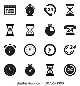 Flat vector icon set - alarm clock vector, schedule, sand, stopwatch, phone 24, hour