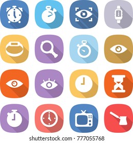 flat vector icon set - alarm clock vector, stopwatch, eye identity, smart watch, bracelet, magnifier, sand, tv, turk