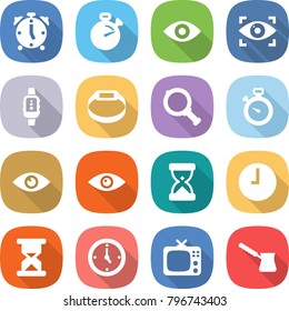 flat vector icon set - alarm clock vector, stopwatch, eye, identity, smart watch, bracelet, magnifier, sand, tv, turk