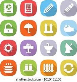 flat vector icon set - annual report vector, abacus, pencil, unlock, dry cargo, top sign, acid, sun, restaurant, sink, satellite antenna, plate washing, salt pepper, fence, reload