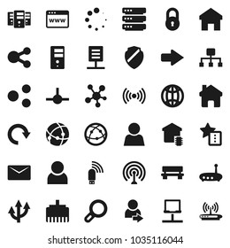 Flat vector icon set - antenna vector, internet, social media, connect, connection, notebook network, big data, server, browser, shield, usb modem, router, lan connector, share, home, favorites