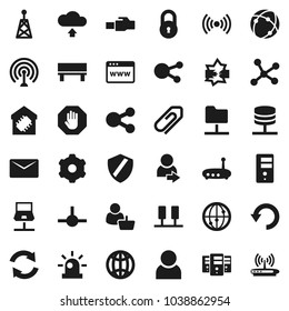 Flat vector icon set - antenna vector, internet, social media, connect, connection, network, server, notebook, disconnection, folder, browser, gear, shield, router, lan connector, share, bench, undo