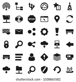Flat vector icon set - antenna vector, internet, social media, notebook network, folder, big data, browser, gear, menu, shield, firewall, share, favorites, bench, arrow, refresh, undo, cloud upload