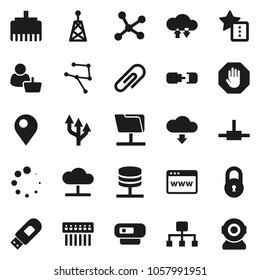 Flat vector icon set - antenna vector, connect, network, folder, server, cloud, exchange, browser, hub, usb modem, lan connector, favorites, download, loading, hierarchy, route arrow, connection