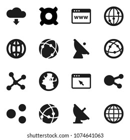 Flat vector icon set - any currency vector, earth, satellite antenna, internet, social media, connection, network, browser, share, cloud download, globe