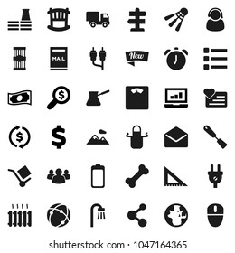 Flat vector icon set - apron vector, spatula, turk coffee, pasta, corner ruler, alarm clock, world, exchange, laptop graph, cash, money search, dollar sign, scales, molecule, shuttlecock, bone, mail