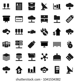 Flat vector icon set - archive vector, personal information, graph, dollar growth, presentation board, barcode, music hit, social media, server, network folder, cloud, shield, exchange, big data