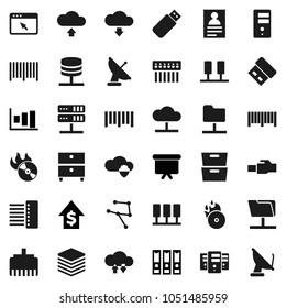 Flat vector icon set - archive vector, personal information, graph, dollar growth, binder, presentation board, barcode, music hit, network, server, folder, cloud, shield, exchange, big data, browser