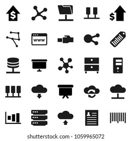 Flat vector icon set - archive vector, personal information, graph, dollar growth, presentation board, barcode, social media, network, server, folder, cloud, exchange, big data, browser, upload