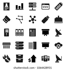 Flat vector icon set - archive vector, personal information, graph, dollar growth, binder, presentation board, barcode, music hit, social media, network, server, cloud exchange, big data, browser