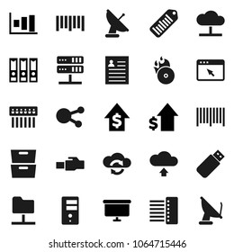 Flat vector icon set - archive vector, personal information, graph, dollar growth, binder, presentation board, barcode, music hit, social media, network folder, server, cloud, exchange, browser, hub