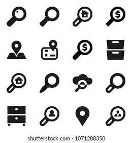 Flat vector icon set - archive vector, magnifier, money search, navigator, map pin, cloud glass, estate, client