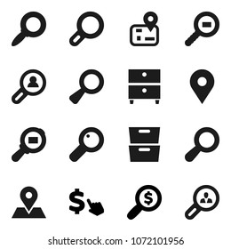 Flat vector icon set - archive vector, magnifier, money search, dollar cursor, navigator, map pin, cargo, client