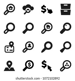 Flat vector icon set - archive vector, magnifier, money search, dollar cursor, navigator, map pin, cloud glass, estate, client