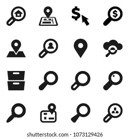 Flat vector icon set - archive vector, magnifier, money search, dollar cursor, navigator, map pin, cloud glass, estate, client