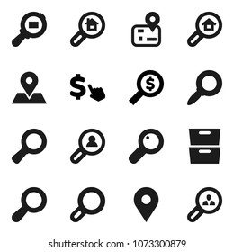 Flat vector icon set - archive vector, magnifier, money search, dollar cursor, navigator, map pin, cargo, estate, client