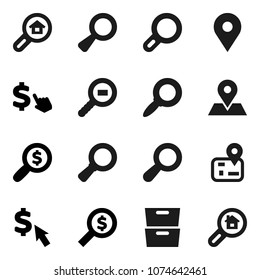 Flat vector icon set - archive vector, magnifier, money search, dollar cursor, navigator, map pin, cargo, estate