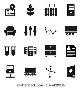 Flat vector icon set - archive vector, constellation, personal information, cereals, navigator, Railway carriage, truck trailer, settings, vial, notebook network, server, cushioned furniture