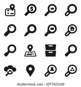 Flat vector icon set - archive vector, magnifier, money search, navigator, map pin, cargo, cloud glass, estate, client