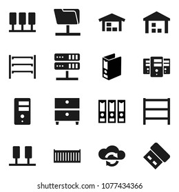 Flat vector icon set - archive vector, binder, sea container, warehouse, shelving, server, network folder, cloud exchange, barn, usb