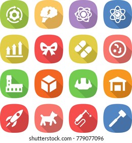 flat vector icon set - around gear vector, brain, atom, graph up, bow, pill, microbe, mansion, 3d, building helmet, warehouse, rocket, dog, welding, meat hammer