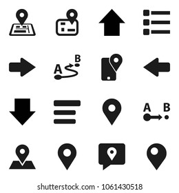 Flat vector icon set - arrow down vector, up, navigator, map pin, traking, route, menu