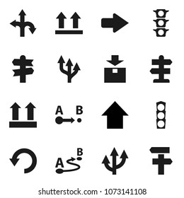 Flat vector icon set - arrow up vector, route, signpost, traffic light, top sign, package, undo