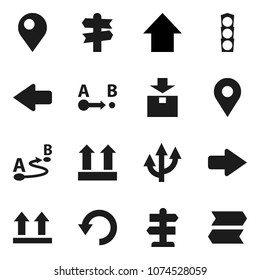 Flat vector icon set - arrow up vector, signpost, traffic light, top sign, package, route, undo, pin