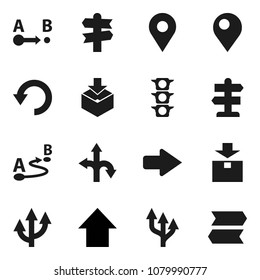 Flat vector icon set - arrow up vector, route, signpost, traffic light, package, undo, pin