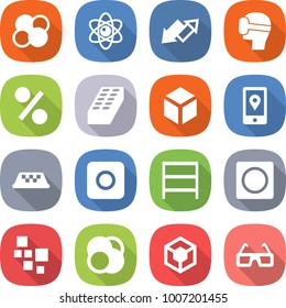 flat vector icon set - atom core vector, up down arrow, virtual mask, percent, brick, 3d, mobile location, taxi, ring button, rack, blocks, glasses