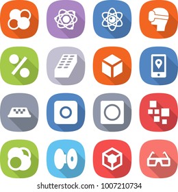 flat vector icon set - atom core vector, virtual mask, percent, brick, 3d, mobile location, taxi, ring button, blocks, coil, glasses