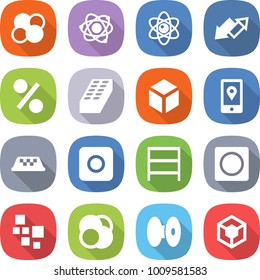 flat vector icon set - atom core vector, up down arrow, percent, brick, 3d, mobile location, taxi, ring button, rack, blocks, coil