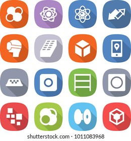 flat vector icon set - atom core vector, up down arrow, virtual mask, brick, 3d, mobile location, taxi, ring button, rack, blocks, coil