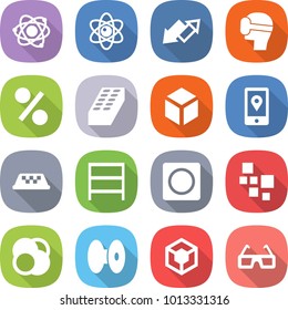 flat vector icon set - atom vector, up down arrow, virtual mask, percent, brick, 3d, mobile location, taxi, rack, ring button, blocks, core, coil, glasses