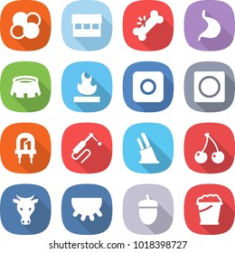 flat vector icon set - atom core vector, market, broken bone, stomach, stadium, flammable, ring button, led, welding, knife holder, cherry, cow, udder, acorn, foam bucket
