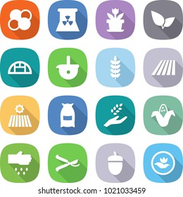 flat vector icon set - atom core vector, nuclear power, flower, leafs, greenhouse, ladle, spike, field, flour, harvest, corn, sow, pruner, acorn, ecology