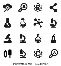 Flat vector icon set - atom vector, microscope, flask, japanese candle, molecule, cloud glass, client search