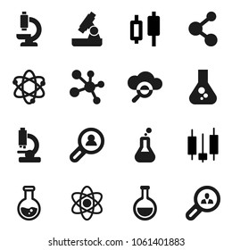 Flat vector icon set - atom vector, microscope, flask, japanese candle, molecule, cloud glass, client search