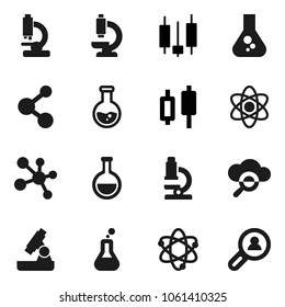 Flat vector icon set - atom vector, microscope, flask, japanese candle, molecule, cloud glass, client search