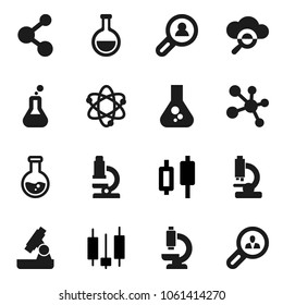 Flat vector icon set - atom vector, microscope, flask, japanese candle, molecule, cloud glass, client search