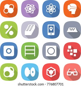 flat vector icon set - atom core vector, virtual mask, percent, brick, mobile location, taxi, ring button, rack, blocks, coil, 3d, glasses