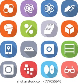 flat vector icon set - atom core vector, up down arrow, virtual mask, percent, brick, 3d, mobile location, taxi, ring button, rack, blocks, coil, glasses