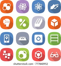 flat vector icon set - atom core vector, up down arrow, virtual mask, percent, brick, 3d, mobile location, taxi, ring button, rack, blocks, glasses