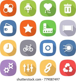 flat vector icon set - atom core vector, jet robot, cardio chip, bin, wallet, star, mansion, fence, clock, bike, ring button, satellite, dna edit, setup, link, recycling