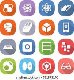 flat vector icon set - atom core vector, up down arrow, virtual mask, brick, 3d, mobile location, taxi, ring button, rack, blocks, coil, glasses