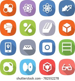 flat vector icon set - atom core vector, up down arrow, virtual mask, percent, brick, 3d, mobile location, taxi, ring button, rack, coil, glasses