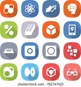 flat vector icon set - atom core vector, up down arrow, virtual mask, percent, brick, 3d, mobile location, taxi, ring button, blocks, coil, glasses