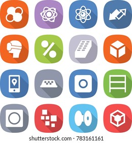 flat vector icon set - atom core vector, up down arrow, virtual mask, percent, brick, 3d, mobile location, taxi, ring button, rack, blocks, coil