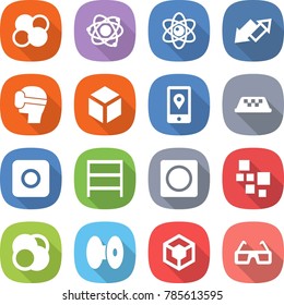 flat vector icon set - atom core vector, up down arrow, virtual mask, 3d, mobile location, taxi, ring button, rack, blocks, coil, glasses