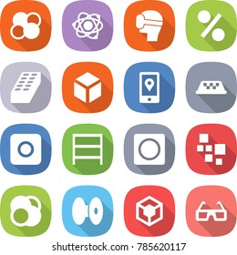 flat vector icon set - atom core vector, virtual mask, percent, brick, 3d, mobile location, taxi, ring button, rack, blocks, coil, glasses